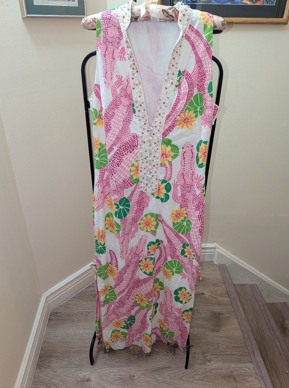 Rare Vintage Lilly Pulitzer Alligator Lilly Pad Maxi Dress. SZ 8. EUC.